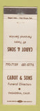 Matchbook Cover - Cabot & Sons Funeral Home Pasadena CA