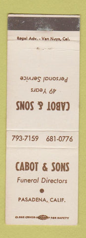 Matchbook Cover - Cabot & Sons Funeral Home Pasadena CA