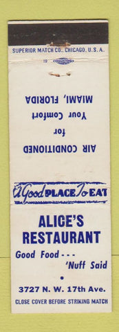 Matchbook Cover - Alice's Restaurant Miami FL