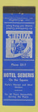 Matchbook Cover - Hotel Sederis Elyria OH MERCHANTS low phone #