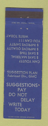 Matchbook Cover - Suggestion Plan GMC Fabricast Division