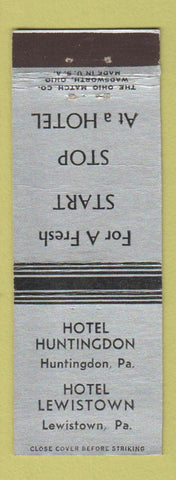 Matchbook Cover - Hotel Huntingdon PA Hotel Lewistown PA