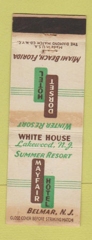 Matchbook Cover - Mayfair Hotel Belmar NJ Dorset Hotel Miami Beach FL WORN