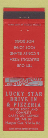 Matchbook Cover - Lucky Star Drive In Pizza St Clair Shores MI