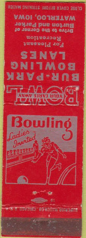 Matchbook Cover - Bur Park Bowling Waterloo IA girlie