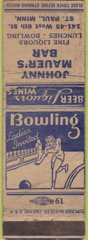 Matchbook Cover - Johnny Mauer's Bar St Paul MN girlie WORN