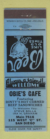 Matchbook Cover - Obie's Cafe San Diego CA