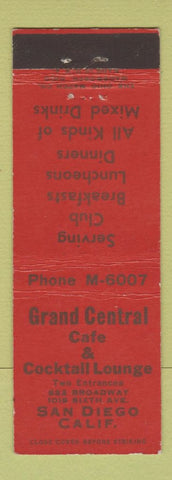 Matchbook Cover - Grand Central Cafe San Diego CA