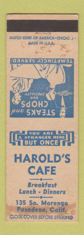 Matchbook Cover - Harold's Cafe Pasadena CA WEAR