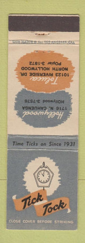 Matchbook Cover - Tick Tock Restaurant Hollywood Toluca CA