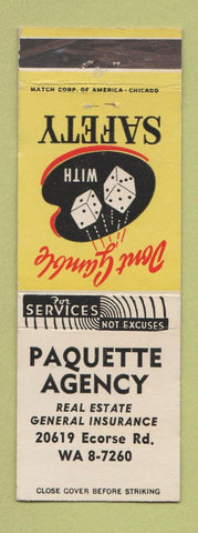 Matchbook Cover - Paquette Insurance Agency