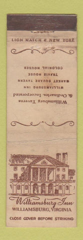 Matchbook Cover - Williamsburg Inn VA WORN