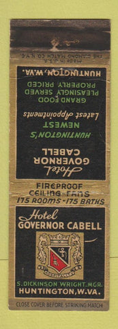 Matchbook Cover - Hotel Governor Cabell Huntington WV WORN