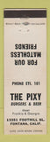 Matchbook Cover - The Pixy Hamburgers Fontana CA WEAR