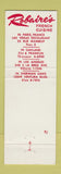 Matchbook Cover Robaire's French Restaurant Oakland Los Angeles Sherman Oaks CA