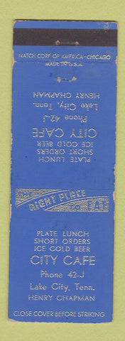 Matchbook Cover - City Cafe Lake City TN low phone # WEAR