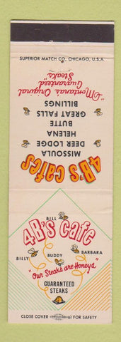 Matchbook Cover - 4B's Cafes Missoula Deer Lodge Helena Butte Billings MT