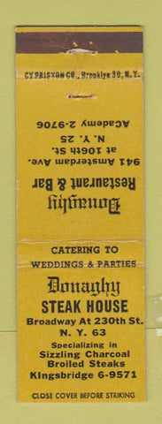 Matchbook Cover - Donaghy Steak House New York City