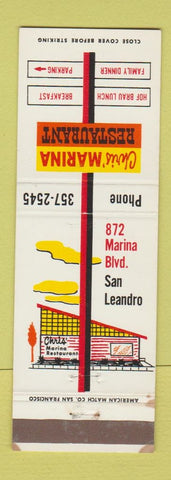 Matchbook Cover - Chris' Marina Restaurant San Leandro CA WEAR