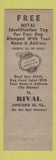 Matchbook Cover - Rival Dog Food Dog Tag Offer Chicago IL
