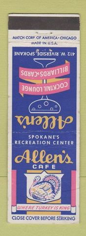 Matchbook Cover - Allen's Cafe Spokane WA billiards cards