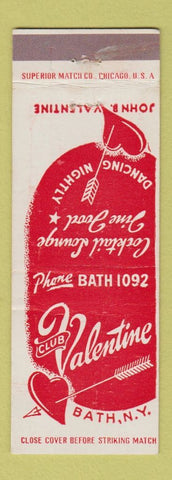 Matchbook Cover - Club Valentine Bath NY