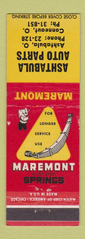 Matchbook Cover - Maremont Springs Ashtabula Auto Parts OH Conneaut