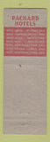 Matchbook Cover - Packard Hotels Zanesville Wooster Piqua Findlay Elyria OH