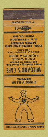 Matchbook Cover - Wiegand's Cafe Pittsburgh PA YELLOW