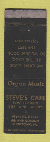 Matchbook Cover - Steve's Cafe Allentown PA