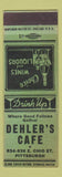 Matchbook Cover - Dehler's Cafe Pittsburgh PA
