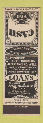 Matchbook Cover - Cash Loans Auto Brokers Acceptance Chicago IL