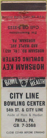 Matchbook Cover - City Line Bowling Philadlephia PA WORN