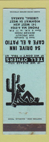 Matchbook Cover - 54 Drive Inn Cafe El Patio Liberal KS