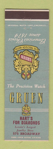 Matchbook Cover - Gruen Watches Hart's Jewelry Lorain OH