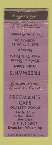 Matchbook Cover - Freeman's Cafe Evanston WY WORN