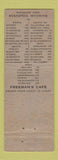 Matchbook Cover - Freeman's Cafe Evanston WY WORN