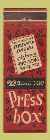 Matchbook Cover - Press Box New York City