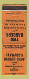 Matchbook Cover - Hayward's Barber Shop CA WORN