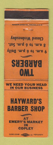 Matchbook Cover - Hayward's Barber Shop CA WORN