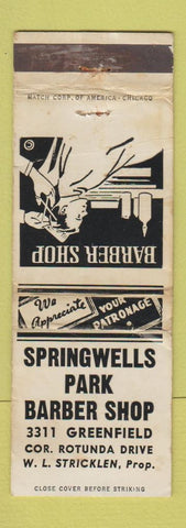 Matchbook Cover - Springwells Barber Shop WORN