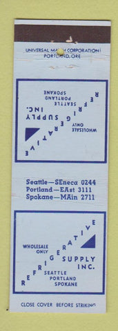 Matchbook Cover - Refrigerative Supply Seattle Spokane WA Portland OR