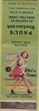 Matchbook Cover - Paul's Restaurant Shelton CT pinup WORN