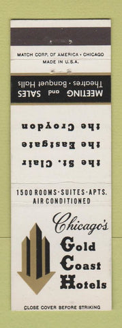 Matchbook Cover - Gold Coast Hotels Chicago IL Croydon Eastgate St Clair