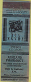 Matchbook Cover - Ashland Pharmacy Hydrox ice cream Chicago IL Advance WORN