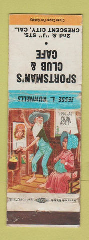 Matchbook Cover - Sportsman's Club Cafe Crescent City CA hillbilly WORN