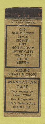 Matchbook Cover - Manhattan Cafe Dixon IL WORN