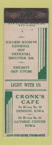Matchbook Cover - Cronk's Cafe Guthrie Center IA WORN Denison