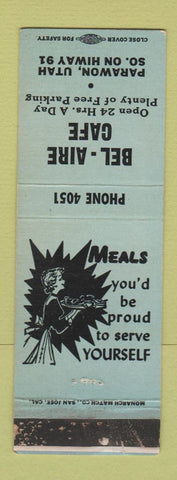 Matchbook Cover - Bel Aire Cafe Parawon UT low phone # WORN