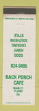 Matchbook Cover - Back Porch Cafe Plains GA